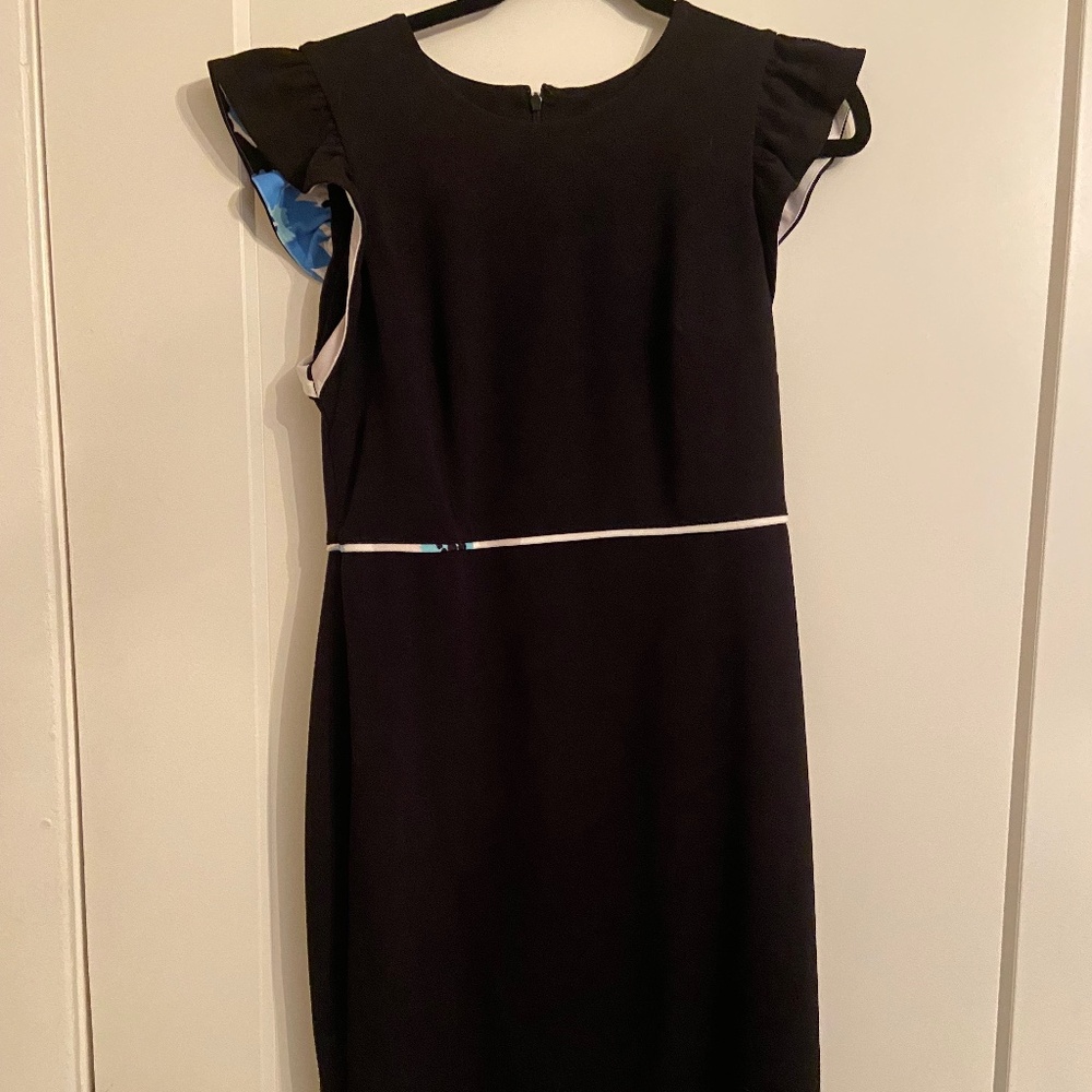 Calvin Klein black dress size 10 with colorful sleeve and waist detailing